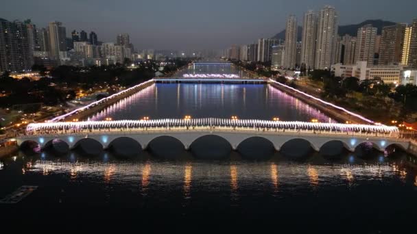 Río Shing Mun Con Rascacielos Hong Kong Diciembre 2023 — Vídeos de Stock