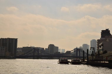 27 Kasım 2023 Tokyo Cityscape ile Sumida nehri Tokyo, Japonya