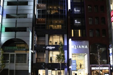 Japonya, Tokyo, Ginza, yaya trafiği, alacakaranlık 26 Kasım 2023