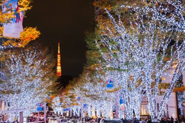 Japon Tokyo Roppongi, Aydınlanmış Noel yaklaşıyor 25 Kasım 2023