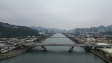 Hong Kong - 24 Şubat 2024: Shing Mun Nehri manzarası, Sha tin