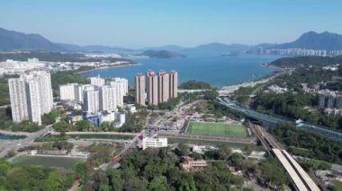 Hong Kong - 11 Şubat 2024: Tai Po şehrinin hava manzarası, Hong Kong