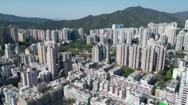 Hong Kong - 11 Şubat 2024: Tai Po şehrinin hava manzarası, Hong Kong