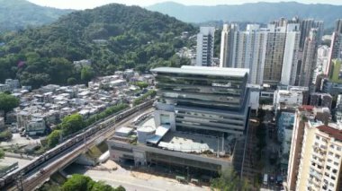 Hong Kong - 11 Şubat 2024: Tai Po şehrinin hava manzarası, Hong Kong