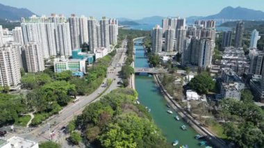 Hong Kong - 11 Şubat 2024: Tai Po şehrinin hava manzarası, Hong Kong