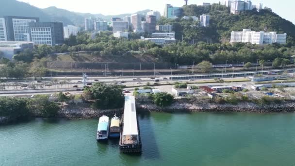 Hong Kong Februari 2024 Luchtfoto Van Shatin Coastal District Overdag — Stockvideo