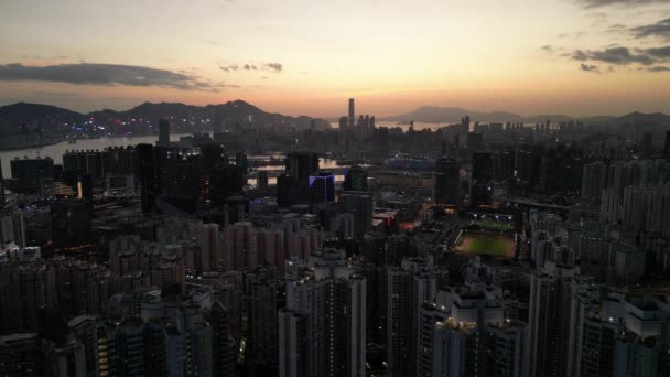 Hong Kong Januari 2024 Luchtfoto Van Het Verlichte Kowloon District — Stockvideo