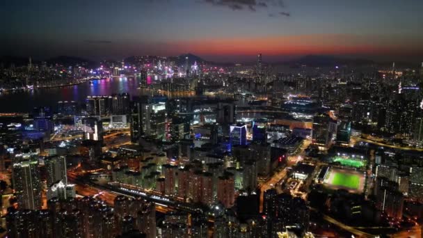 Hong Kong Stycznia 2024 Widok Lotu Ptaka Oświetloną Dzielnicę Kowloon — Wideo stockowe