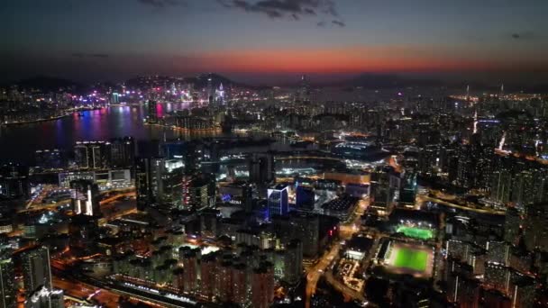 Hong Kong Enero 2024 Vista Aérea Del Distrito Kowloon Iluminado — Vídeos de Stock