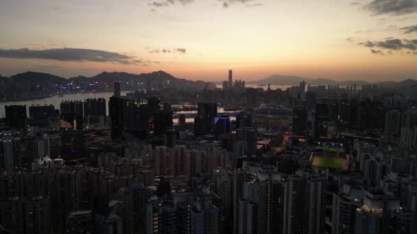 Hong Kong January 14Th 2024 Aerial View Illuminated Kowloon District — Stock Video
