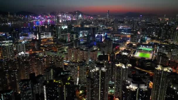 Hong Kong Január 2024 Légi Kilátás Megvilágított Kowloon Kerület Alkonyatkor — Stock videók