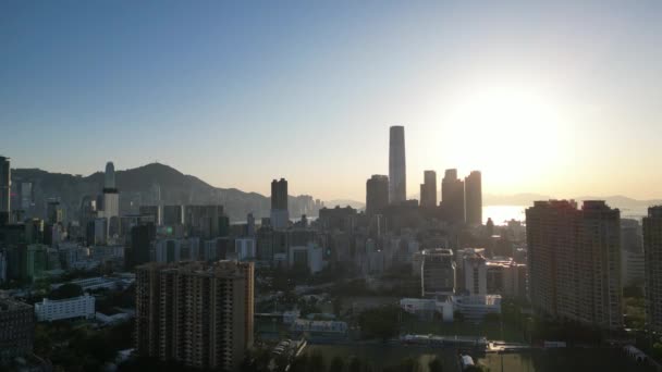 Hong Kong Março 2024 Pôr Sol Distrito West Kowloon Vista — Vídeo de Stock