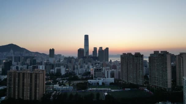 Hong Kong Março 2024 Pôr Sol Distrito West Kowloon Vista — Vídeo de Stock