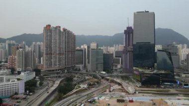 Hong Kong - 17 Mart 2024: Doğu Edward Yolu Hava Görüntüsü, Kowloon 'un Yüreği