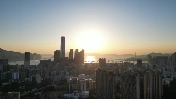 Hong Kong Maart 2024 Zonsondergang Van West Kowloon District Luchtfoto — Stockvideo