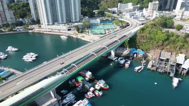 Hongkong Března 2024 Most Lei Chau Spojovací Ostrovy Urbanitou — Stock video