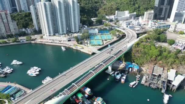 Hongkong Března 2024 Most Lei Chau Spojovací Ostrovy Urbanitou — Stock video