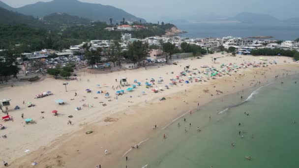 Hong Kong Marzo 2024 Vista Aérea Los Visitantes Playa Shek — Vídeos de Stock