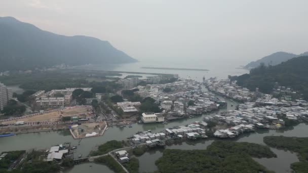 Maisons Inclinées Long Des Rives Village Pêcheurs Tai Hong Kong — Video