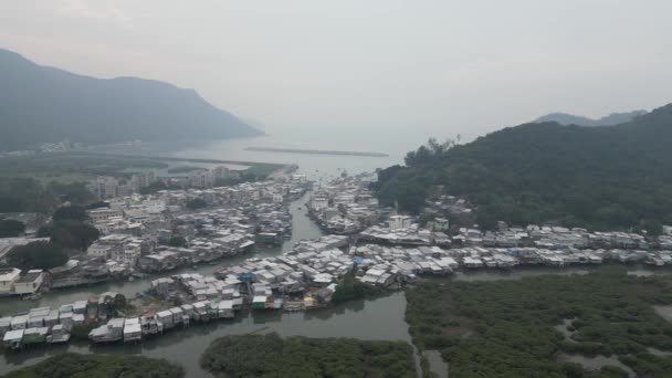Stelzenhäuser Ufer Des Fischerdorfes Tai Hongkong — Stockvideo