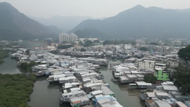 Stilt Rumah Sepanjang Pantai Tai Desa Nelayan Hong Kong — Stok Video