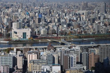 Gökdelenleri olan metropol ve 30 Kasım 2023 'ten kalabalık şehir manzarası.