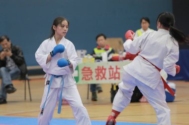 HONG KONG - 8 Mart 2015 Spor salonunda kimonolu dövüşçüler