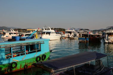 Sai Kung limanındaki Junks parkında. Hong Kong, 3 Ocak 2015