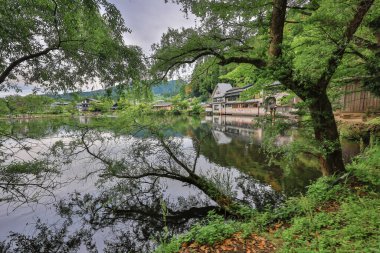 Kinrin Gölü manzarası Yufuin, Oita, Japonya 15 Mayıs 2024