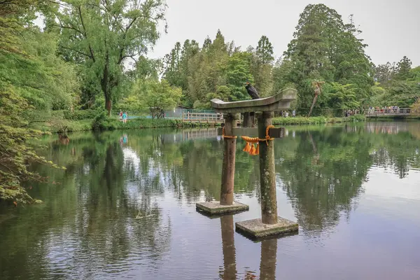 15 Mayıs 2024 Torii Kinrin Gölü Yufuin, Oita, Japonya