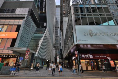 Busy street near Theatre Lane Central, Hong Kong July 1 2024 clipart