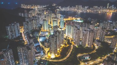 kwun Tong bölgesi, Lam Tin bölgesi gece görüşü, Hong Kong 24 Temmuz 2021