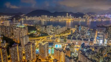 Aug 2 2021 Kwun tong district, Urban night the city, Hong Kong clipart