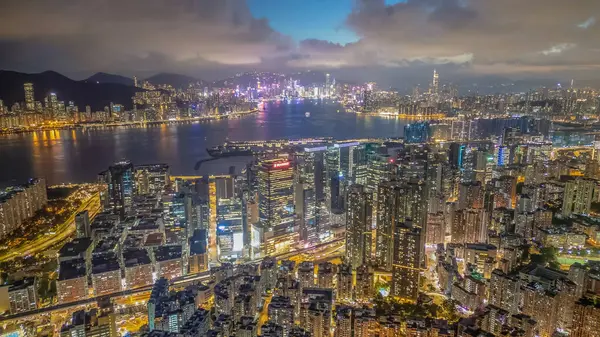 stock image Aug 2 2021 Kwun tong district, Urban night the city, Hong Kong