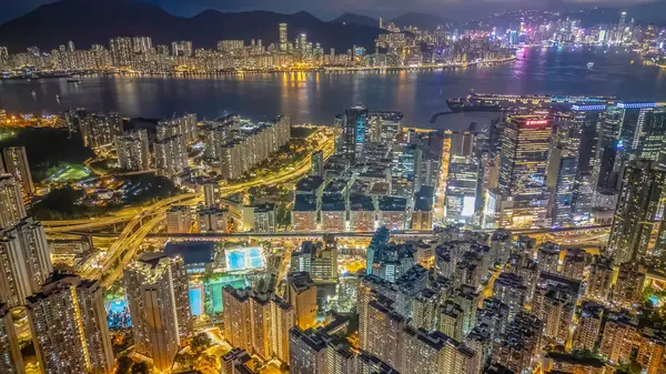 stock image Aug 2 2021 Kwun tong district, Urban night the city, Hong Kong