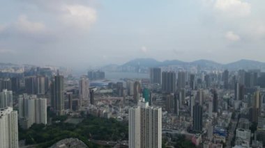 Honk Kong - 29 Ağustos 2024: Kowloon şehir bölgesi, Hava Görüntüleme 