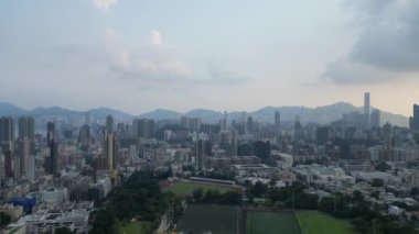 Honk Kong - 29 Ağustos 2024: Kowloon şehir bölgesi, Hava Görüntüleme 