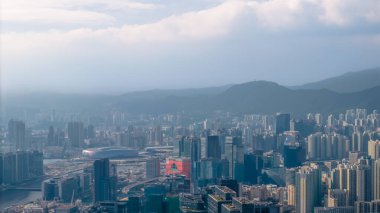 East View Panoramic Skyline 'dan Kowloon ve Hong Kong Şehir Manzarası