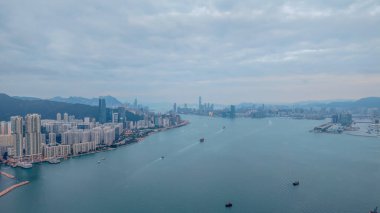Victoria Limanı Iconic Rıhtımı Hong Kong 'da.