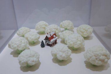 Snow-Covered House in a Cauliflower Forest Scene Nov 22 2024 clipart