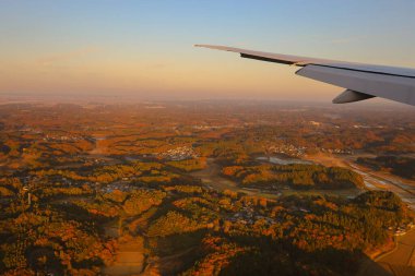 3 Aralık 2024 günbatımında, tarım arazilerinin yer aldığı bir orman manzarası