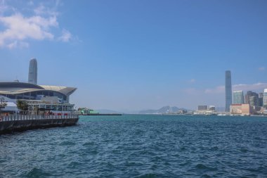 Victoria Limanı İkonik Skyline Sahne Rıhtımı Görünümü Hong Kong 25 Ocak 2025