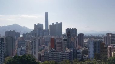 Hong Kong 'daki modern gökdelenlerin hava manzarası, gündüz manzarası. Hong Kong, 30 Ocak 2025 