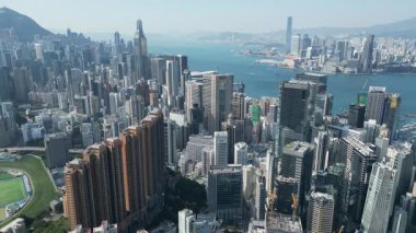Aerial View Causeway Körfezi Skyline Hong Kong, 29 Ocak 2025 