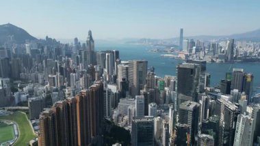 Aerial View Causeway Körfezi Skyline Hong Kong, 29 Ocak 2025 