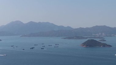 Hong Kong Dış Liman Sahil Kenarı Skyline View, Hong Kong, 9 Şubat 2025 