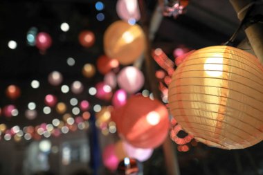 10 Şubat 2025 Pembe ve renkli kağıt fenerlerin canlı bir gösterisi