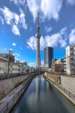 8 Aralık 2024 'te şehir siluetine hakim olan kule, aşağıda barışçıl bir kanala yansıyor.