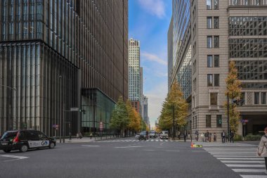 5 Aralık 2024 'te modern mimariyle çevrili hareketli bir cadde sergileniyor.