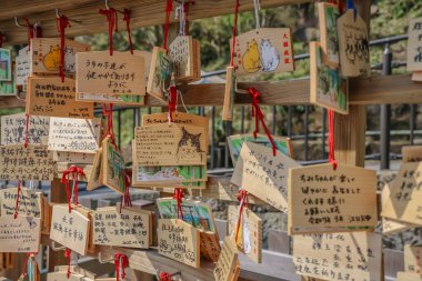 23 Mart 2025 'te Japonya' da el yazısıyla yazılmış mesajlar ve renkli çizimler içeren plaketler